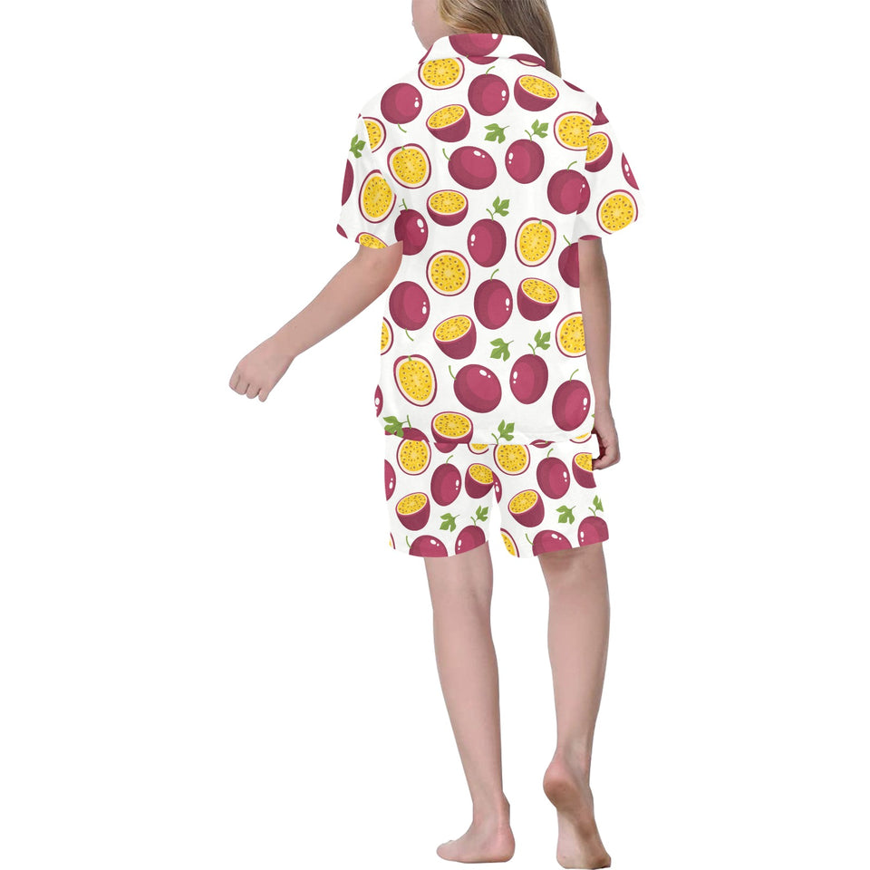 Passion fruit design pattern Kids' Boys' Girls' V-Neck Short Pajama Set