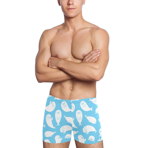 Cute white sea lion seals pattern Men's Swimming Trunks