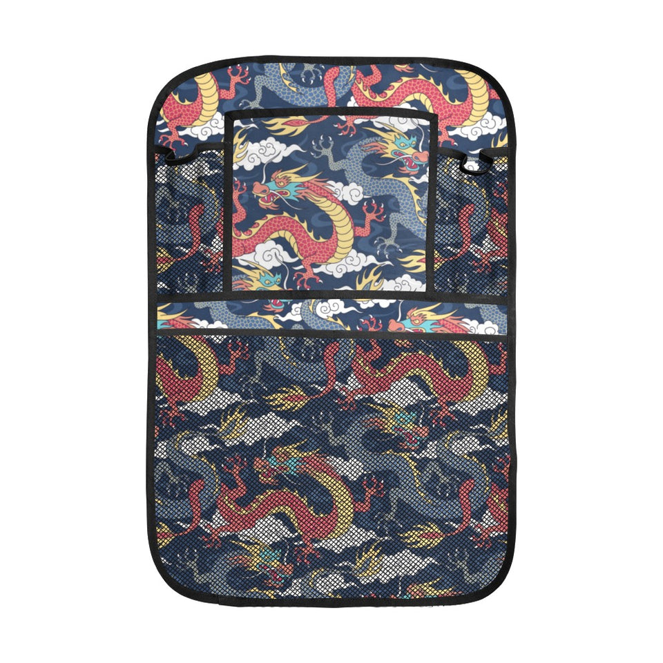 Blue red dragon cloud pattern Car Seat Back Organizer