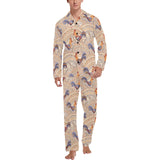 Cute rooster chicken cock floral ornament backgrou Men's Long Pajama Set