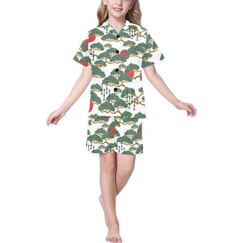 Bonsai red sun japanese pattern Kids' Boys' Girls' V-Neck Short Pajama Set
