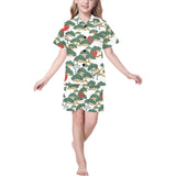 Bonsai red sun japanese pattern Kids' Boys' Girls' V-Neck Short Pajama Set