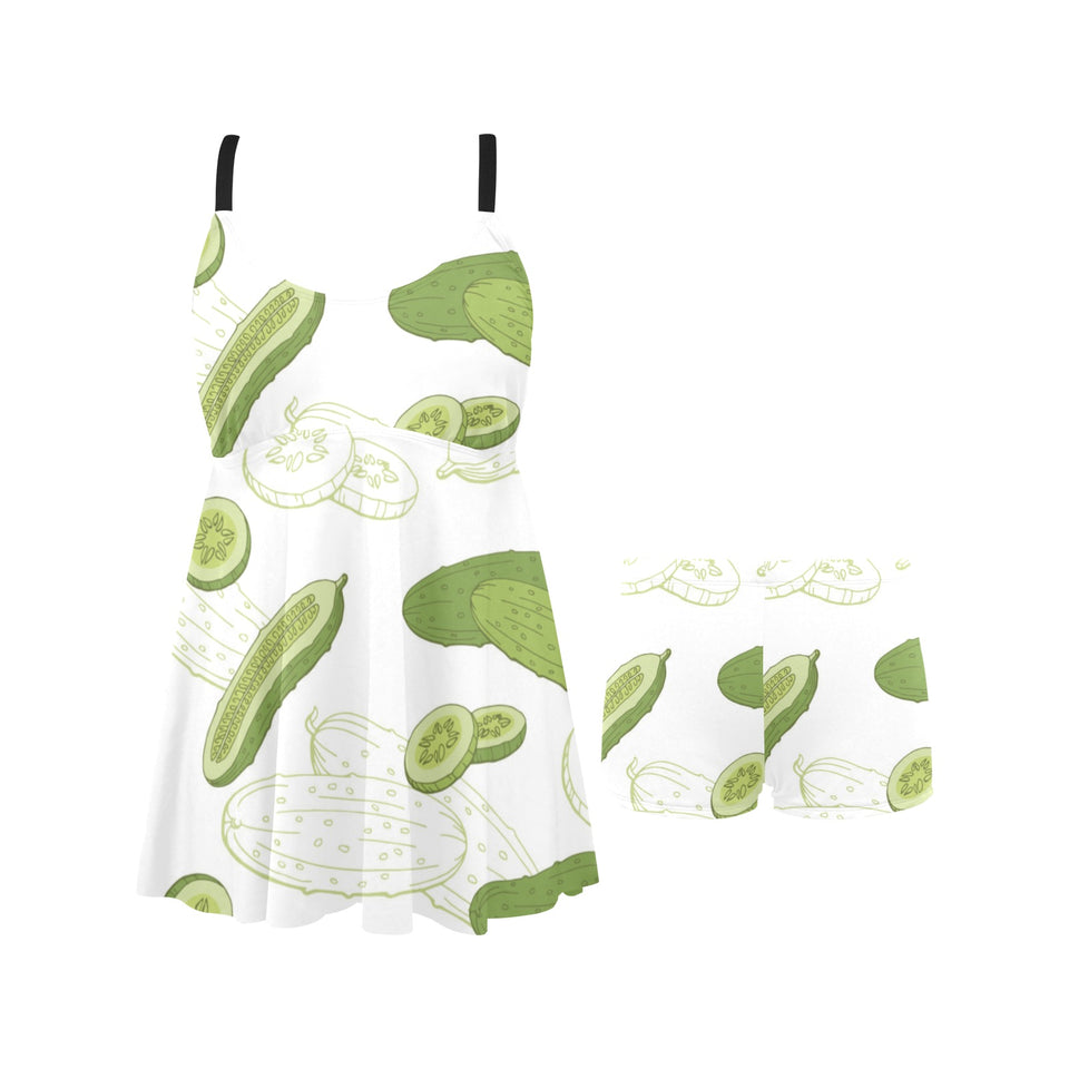Cucumber sketch pattern Chest Sexy Pleated Two Piece Swim Dress
