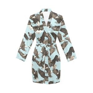 Eagle Pattern Print Design 01 Women's Long Sleeve Belted Night Robe