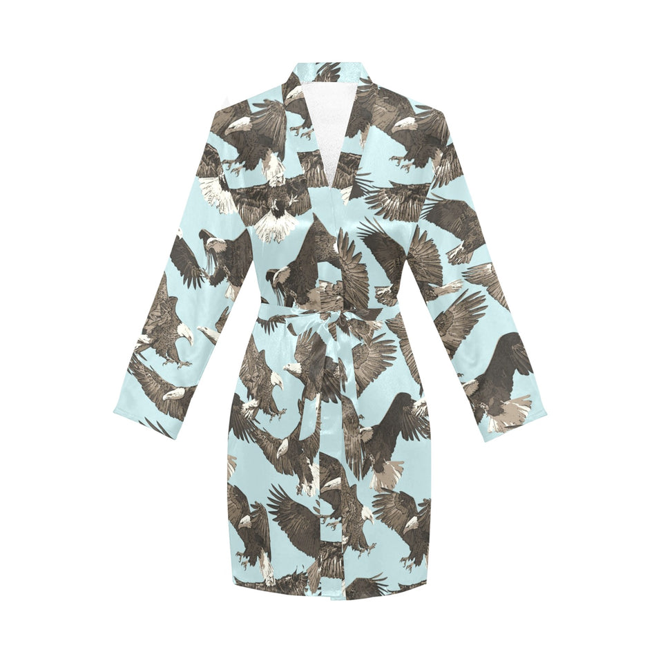 Eagle Pattern Print Design 01 Women's Long Sleeve Belted Night Robe