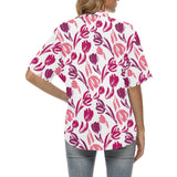 pink sketch tulip pattern Women's All Over Print Hawaiian Shirt