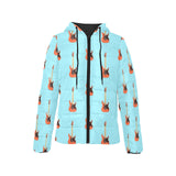 electric guitar pattern light blue background Women's Padded Hooded Jacket