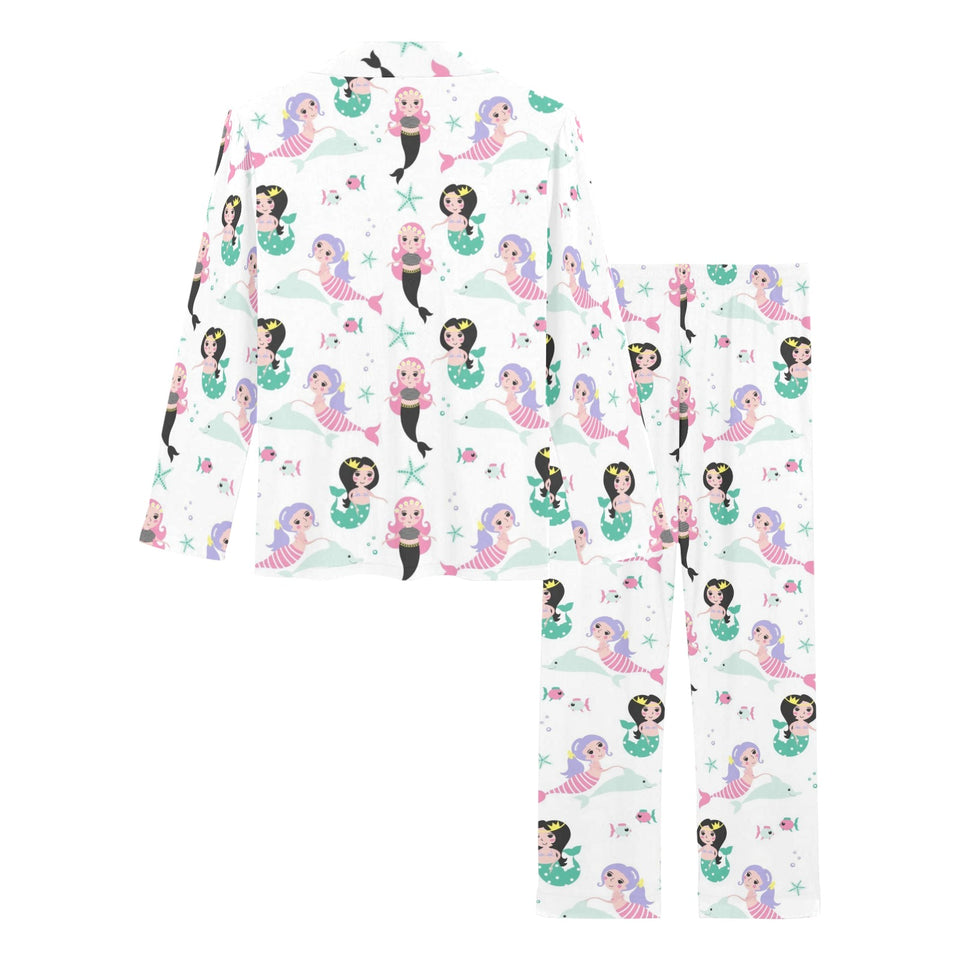 cute mermaid dolphin fish starfish pattern Women's Long Pajama Set