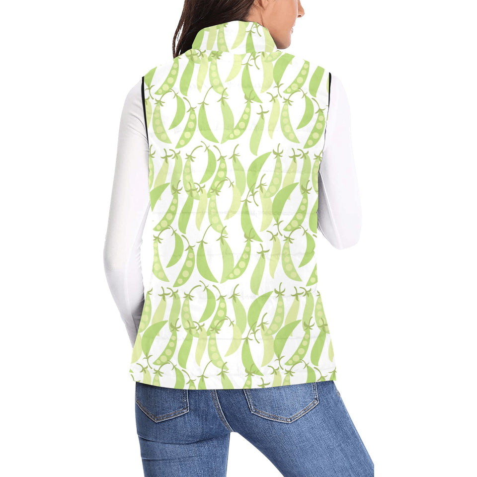 Green Peas Pattern Print Design 03 Women's Padded Vest