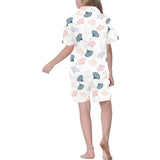 Black Gray Cream coral ginkgo leaves pattern Kids' Boys' Girls' V-Neck Short Pajama Set