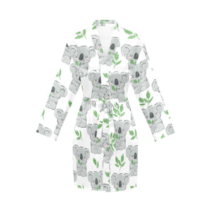 Hand drawn Koala leaves pattern Women's Long Sleeve Belted Night Robe