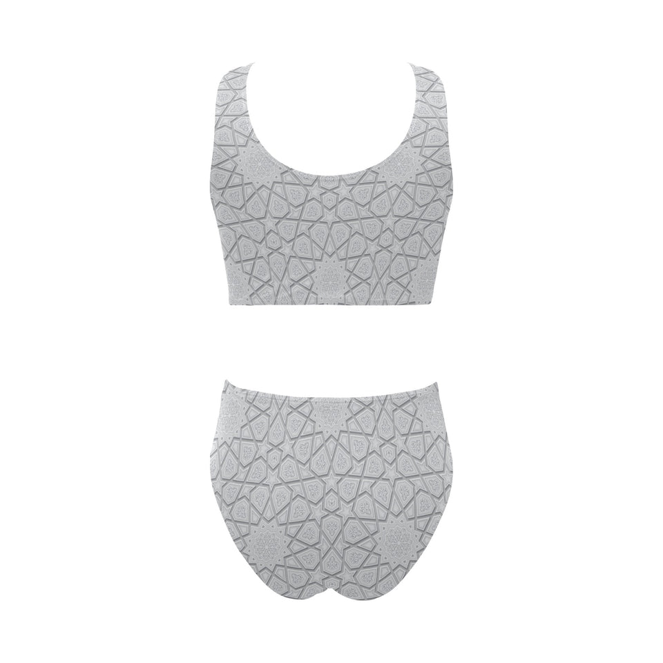 arabic star pattern Chest Bowknot High Waisted Bikini Swimsuit
