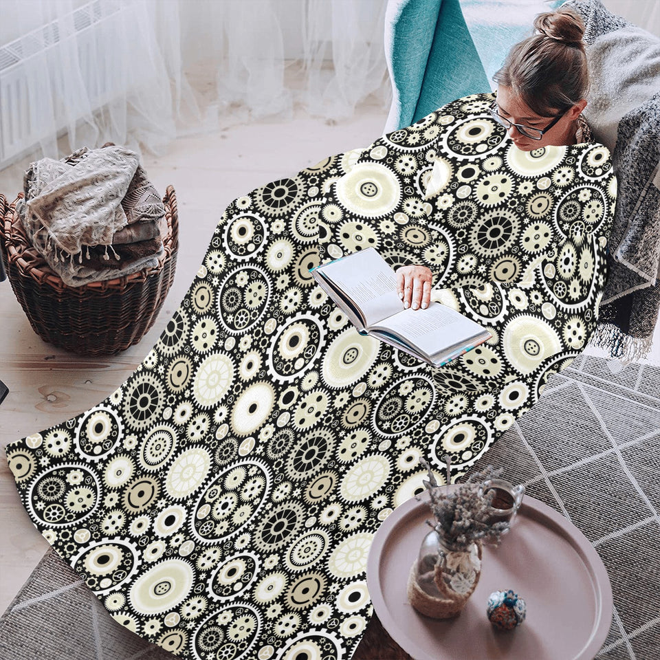 Gear Pattern Print Design 02 Blanket Robe with Sleeves