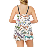 Sun Glasses Pattern Print Design 01 Chest Sexy Pleated Two Piece Swim Dress