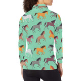 Colorful horses pattern Women's Long Sleeve Polo Shirt