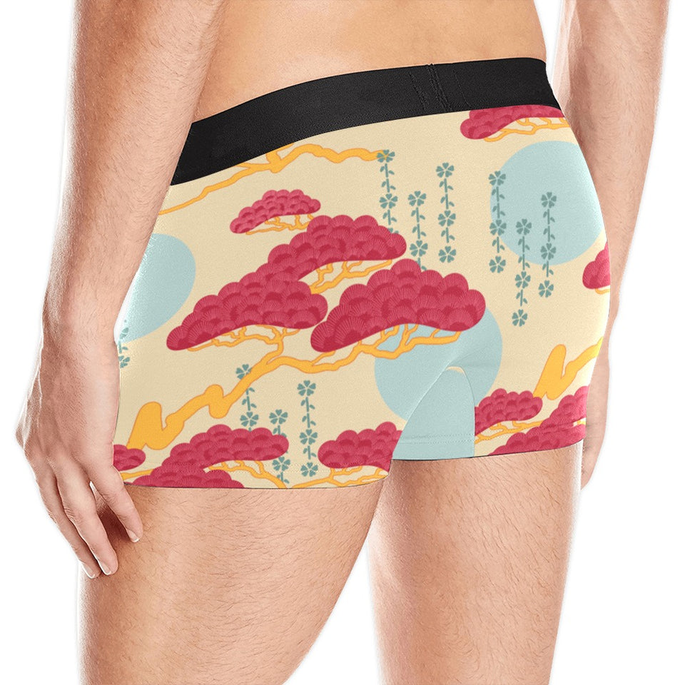 Red Bonsai gray sun japanese pattern Men's All Over Print Boxer Briefs Men's Underwear