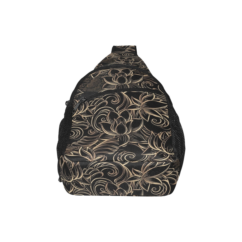 luxurious gold lotus waterlily black background All Over Print Chest Bag