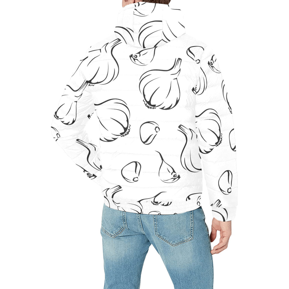 Garlic pattern black white Men's Padded Hooded Jacket