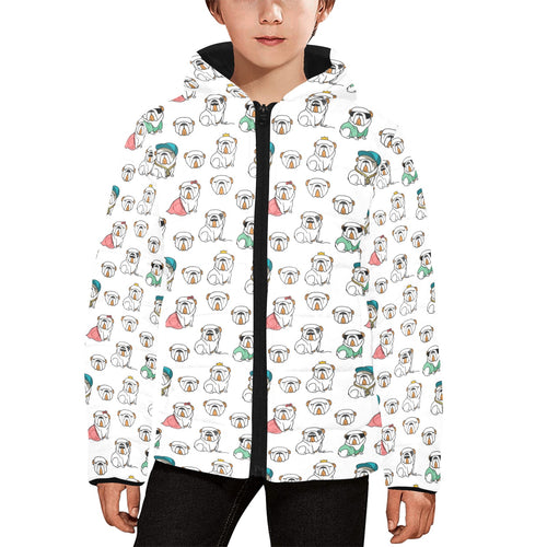English Bulldog Pattern Print Design 03 Kids' Boys' Girls' Padded Hooded Jacket
