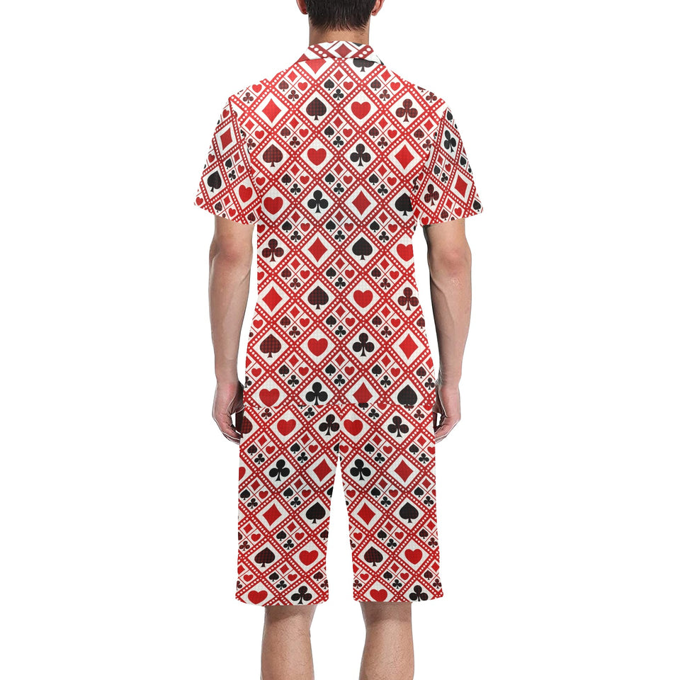 Casino Cards Suits Pattern Print Design 03 Men's V-Neck Short Pajama Set