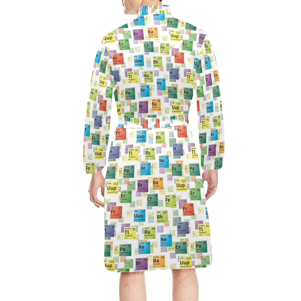 Chemistry Periodic Table Pattern Print Design 05 Men's Long Sleeve Belted Night Robe