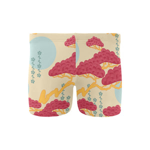 Red Bonsai gray sun japanese pattern Men's Swimming Trunks