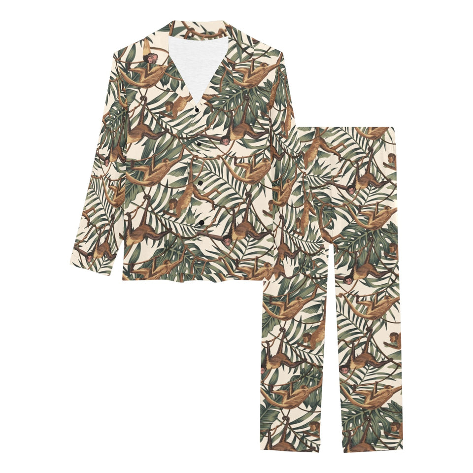 Monkey tropical leaves background Women's Long Pajama Set