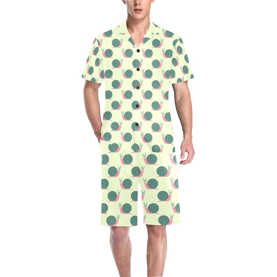 Snail Pattern Print Design 04 Men's V-Neck Short Pajama Set