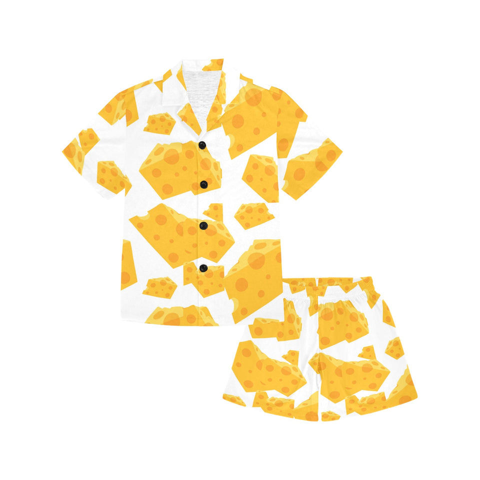 Cheese slice pattern Kids' Boys' Girls' V-Neck Short Pajama Set