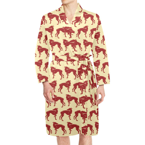 Greyhound Pattern Print Design 04 Men's Long Sleeve Belted Night Robe