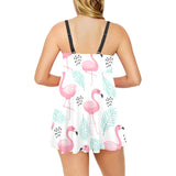 Cute flamingo pattern Chest Sexy Pleated Two Piece Swim Dress