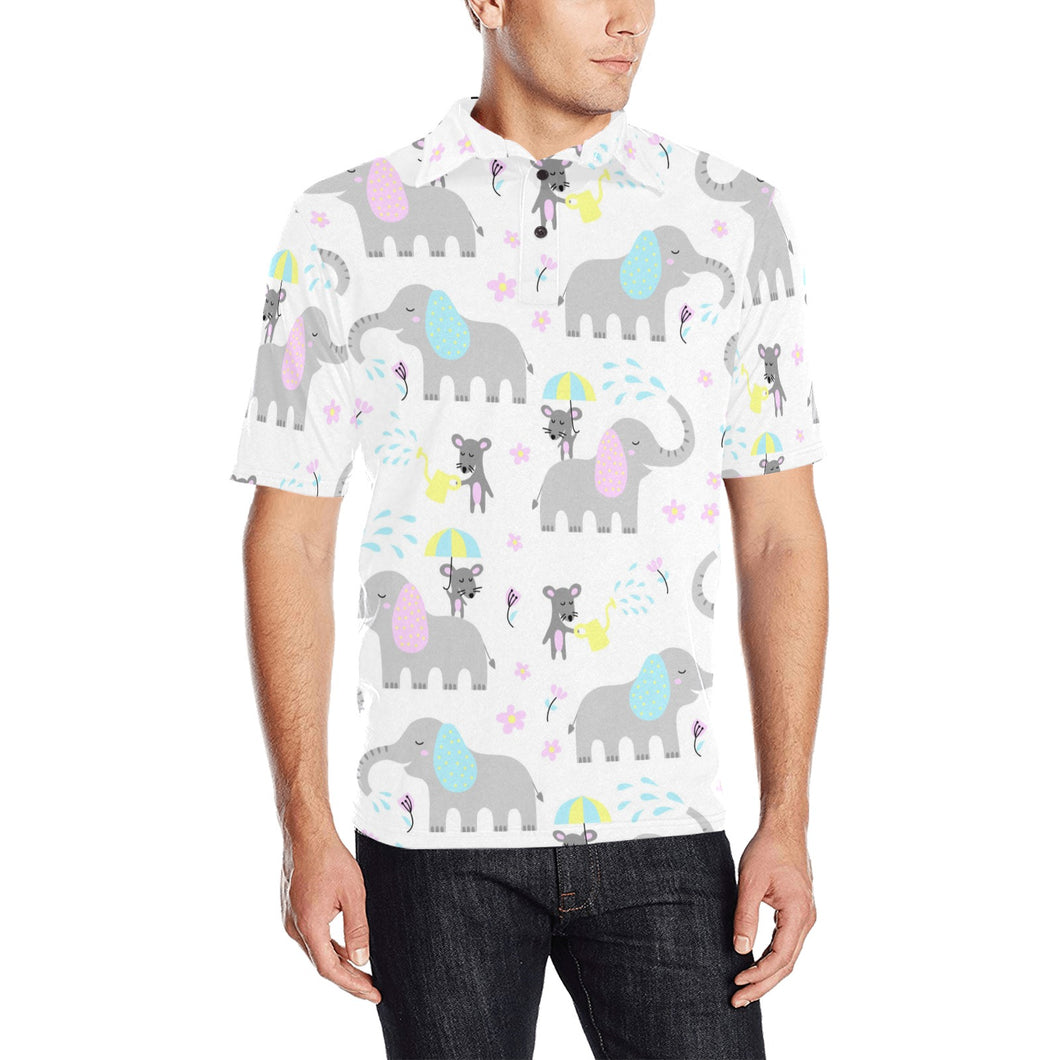 Cute elephant mouse pattern Men's All Over Print Polo Shirt