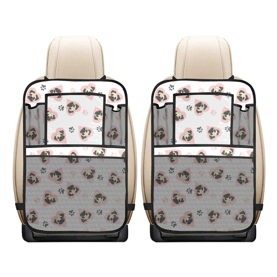 Cute pugs pink heart paw pattern Car Seat Back Organizer