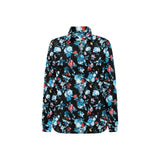 Skull flower roses leave pattern Women's Long Sleeve Polo Shirt