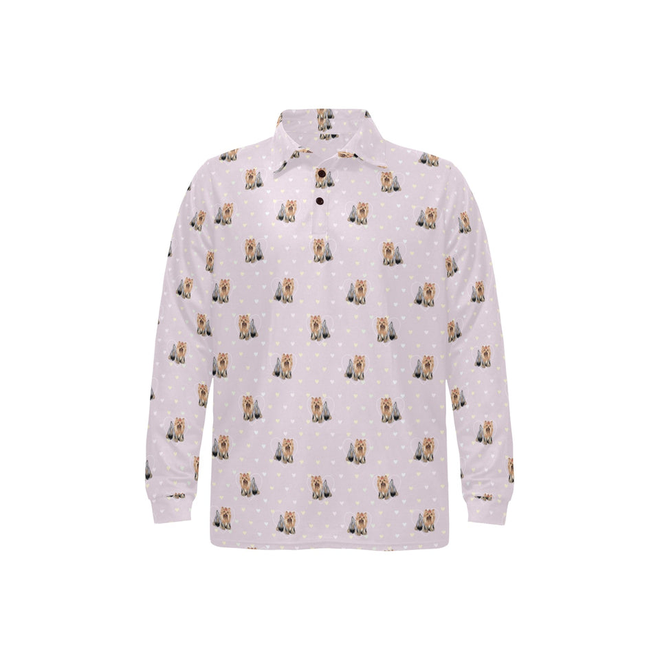 Yorkshire Terrier Pattern Print Design 02 Men's Long Sleeve Polo Shirt