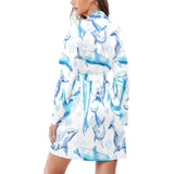 Watercolor dolphin pattern Women's Long Sleeve Belted Night Robe