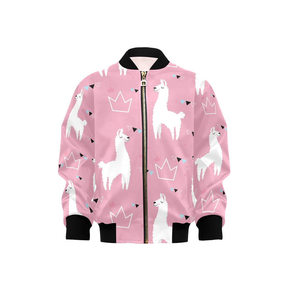 Llama Alpaca pink background Kids' Boys' Girls' Bomber Jacket