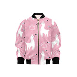 Llama Alpaca pink background Kids' Boys' Girls' Bomber Jacket