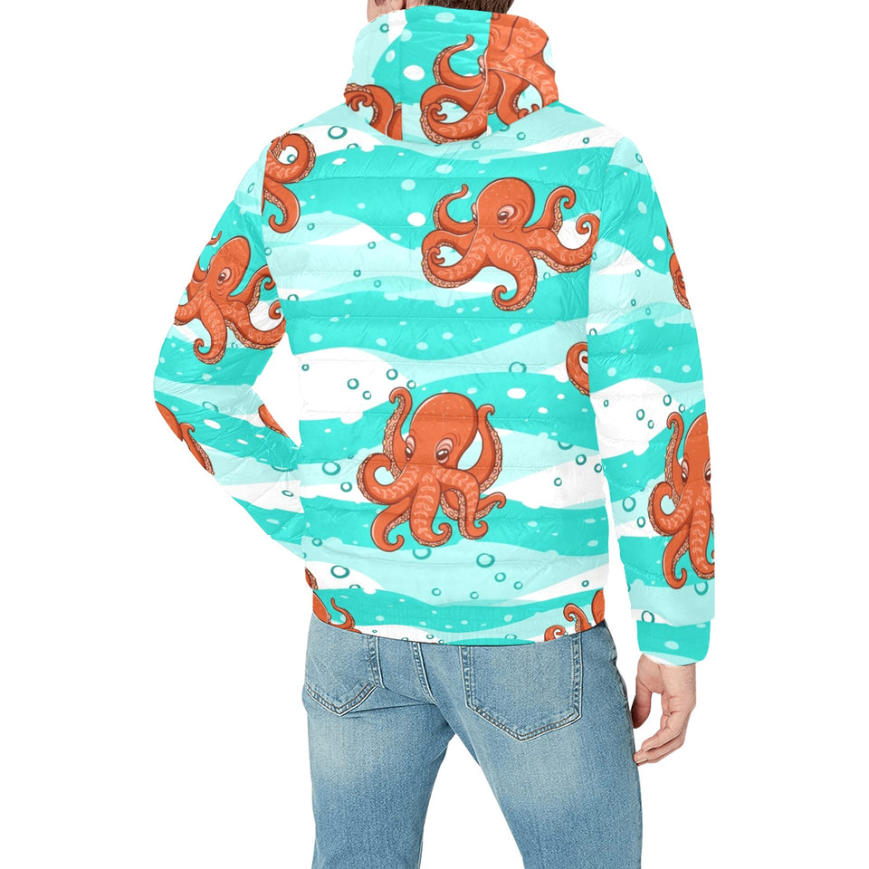 Octopuses sea wave background Men's Padded Hooded Jacket