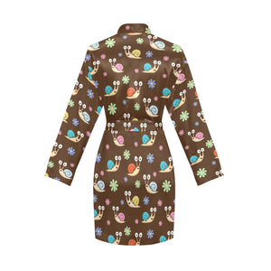 Snail Pattern Print Design 03 Women's Long Sleeve Belted Night Robe