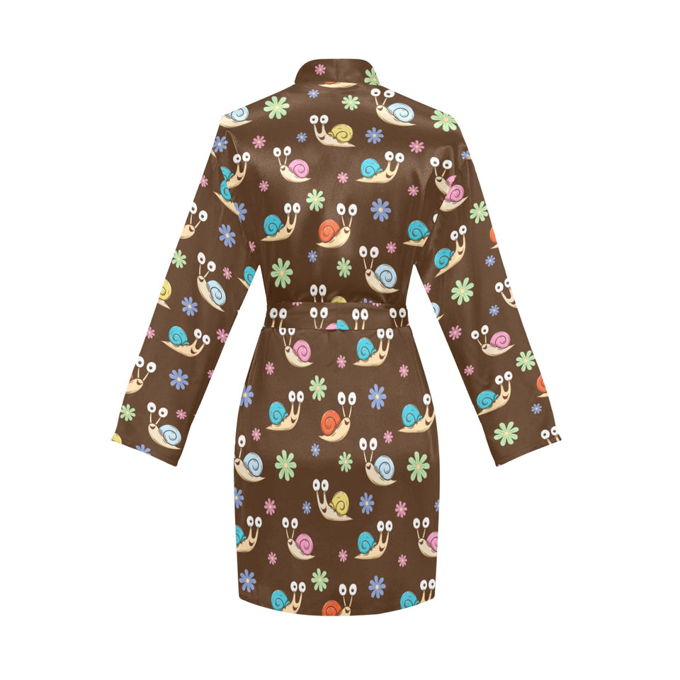 Snail Pattern Print Design 03 Women's Long Sleeve Belted Night Robe