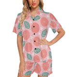 Grapefruit leaves flower pink background Women's V-Neck Short Pajama Set