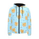 Brown cute pomeranian blue blackground Men's Padded Hooded Jacket