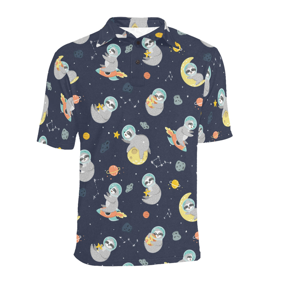 Cute sloth astronaut star planet rocket pattern Men's All Over Print Polo Shirt