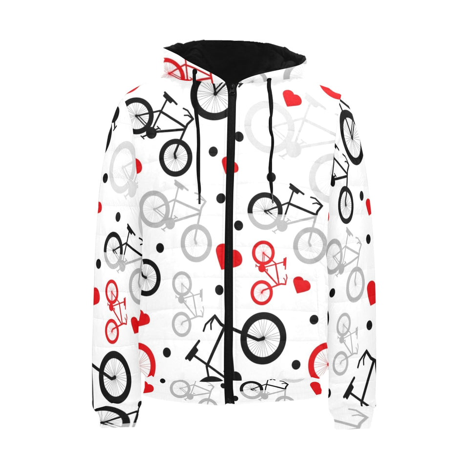Bicycle Pattern Print Design 04 Men's Padded Hooded Jacket