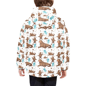 sea lion Seals jellyfish pattern Kids' Boys' Girls' Padded Hooded Jacket
