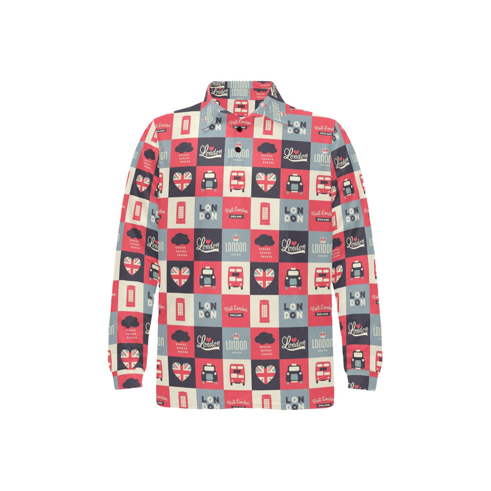 British Pattern Print Design 05 Men's Long Sleeve Polo Shirt