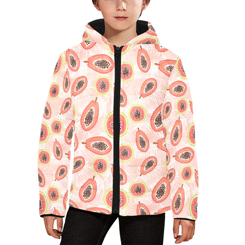 papaya leaves pattern Kids' Boys' Girls' Padded Hooded Jacket