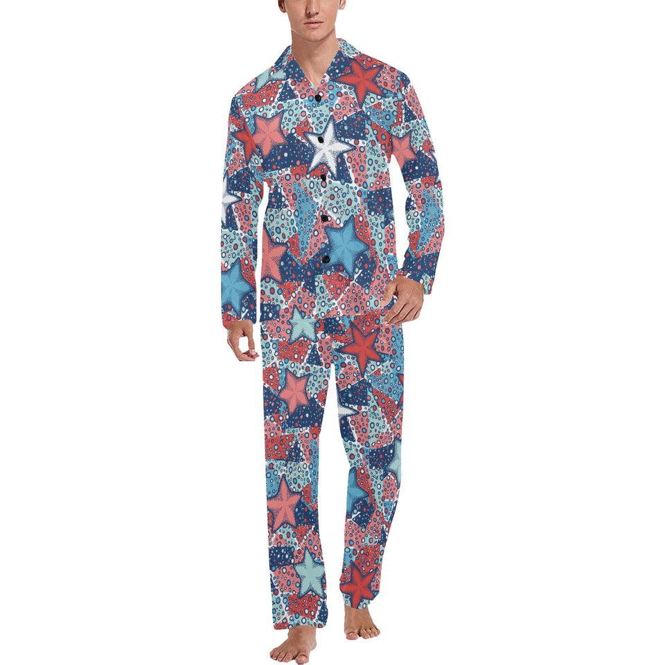 Hand drawn colorful starfish Men's Long Pajama Set