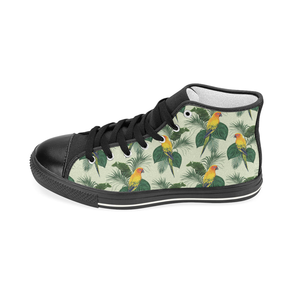 Beautiful parrot palm leaves pattern Women's High Top Canvas Shoes Black